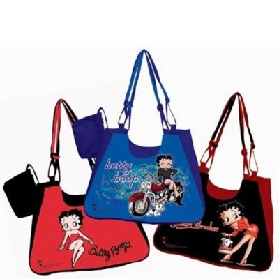 Betty Boop Tote Purse bag, clear with multi print- Tan handles and